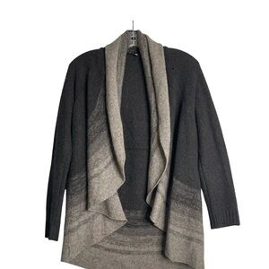 Eileen Fisher Yak Wool Silk Blend Black and Gray Open Front Cardigan Sweater